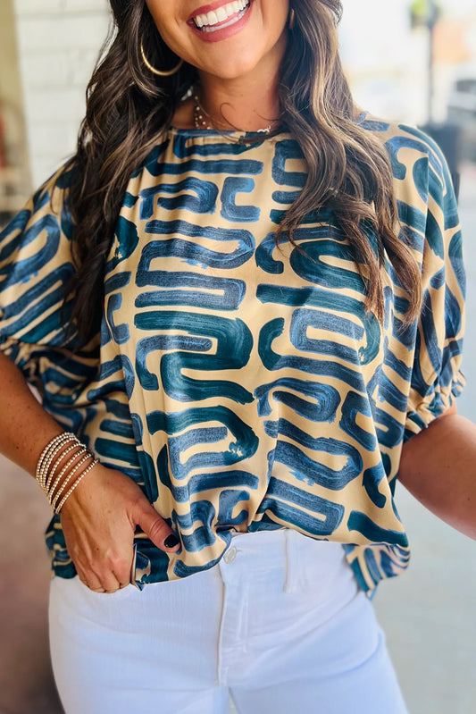 Abstract Print Short Sleeve Loose Top