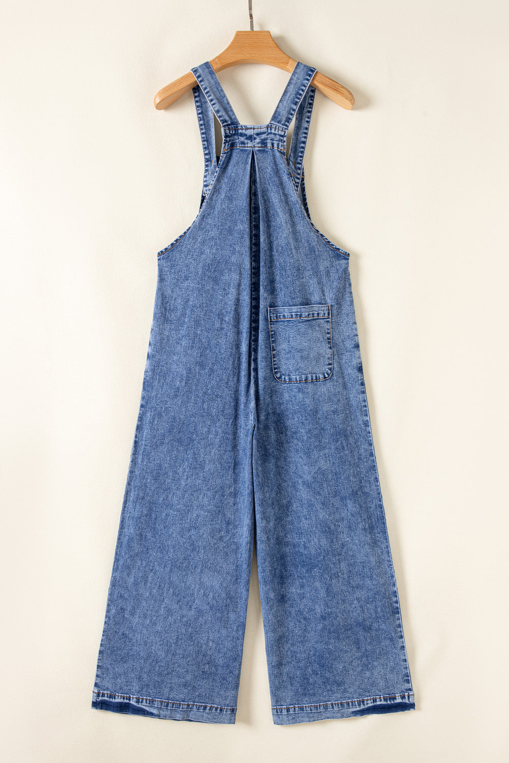 Mineral Wash Buttoned Straps Wide Leg Denim Overalls