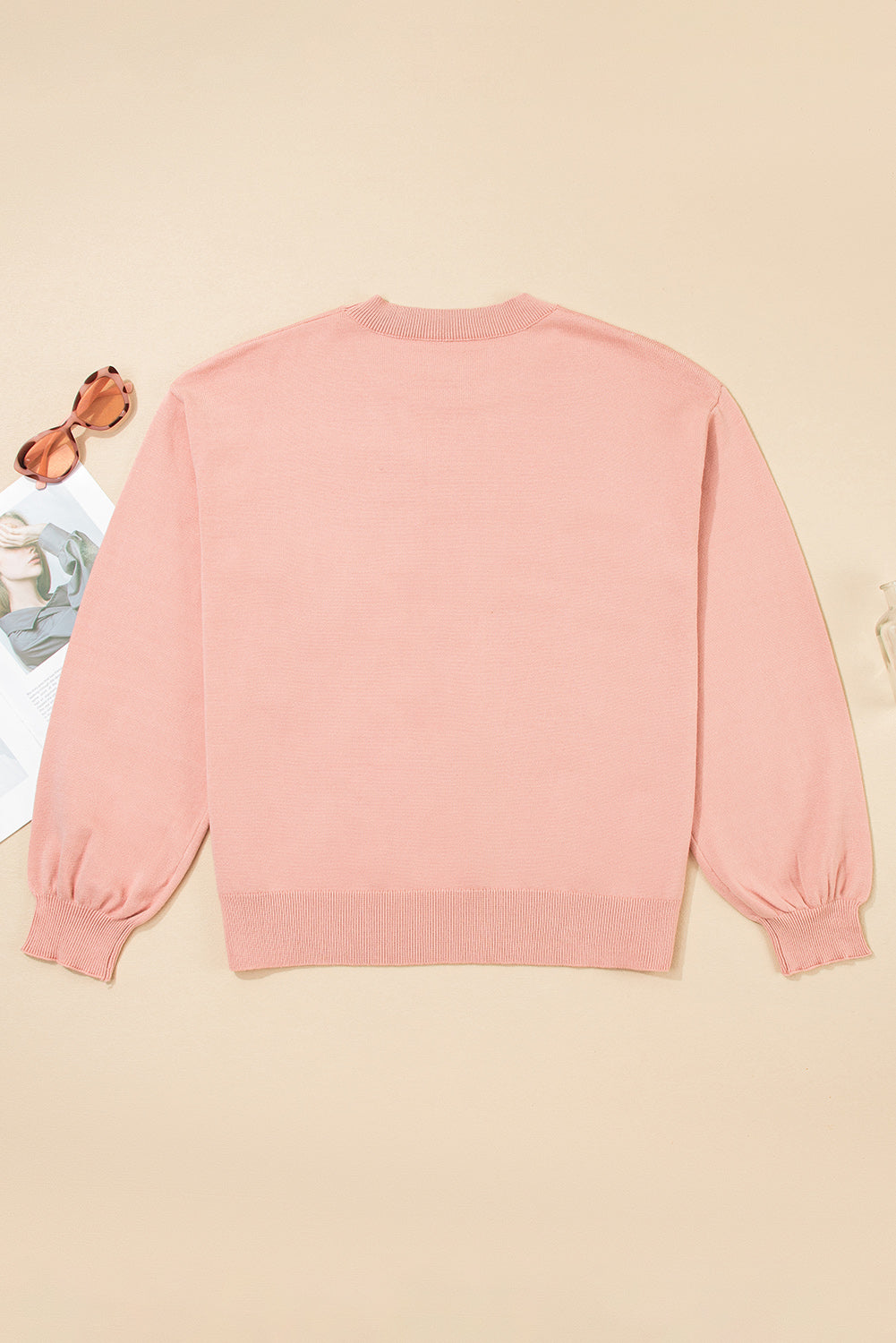 Big Flower Accent Bubble Sleeve Drop Shoulder Sweater