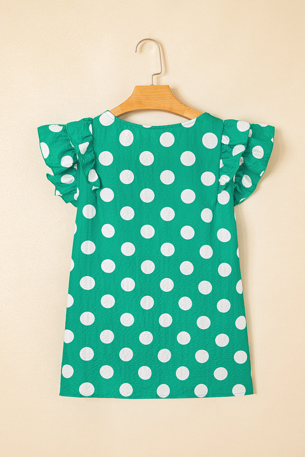 Polka Dot Print Ruffled Sleeve V Neck Blouse