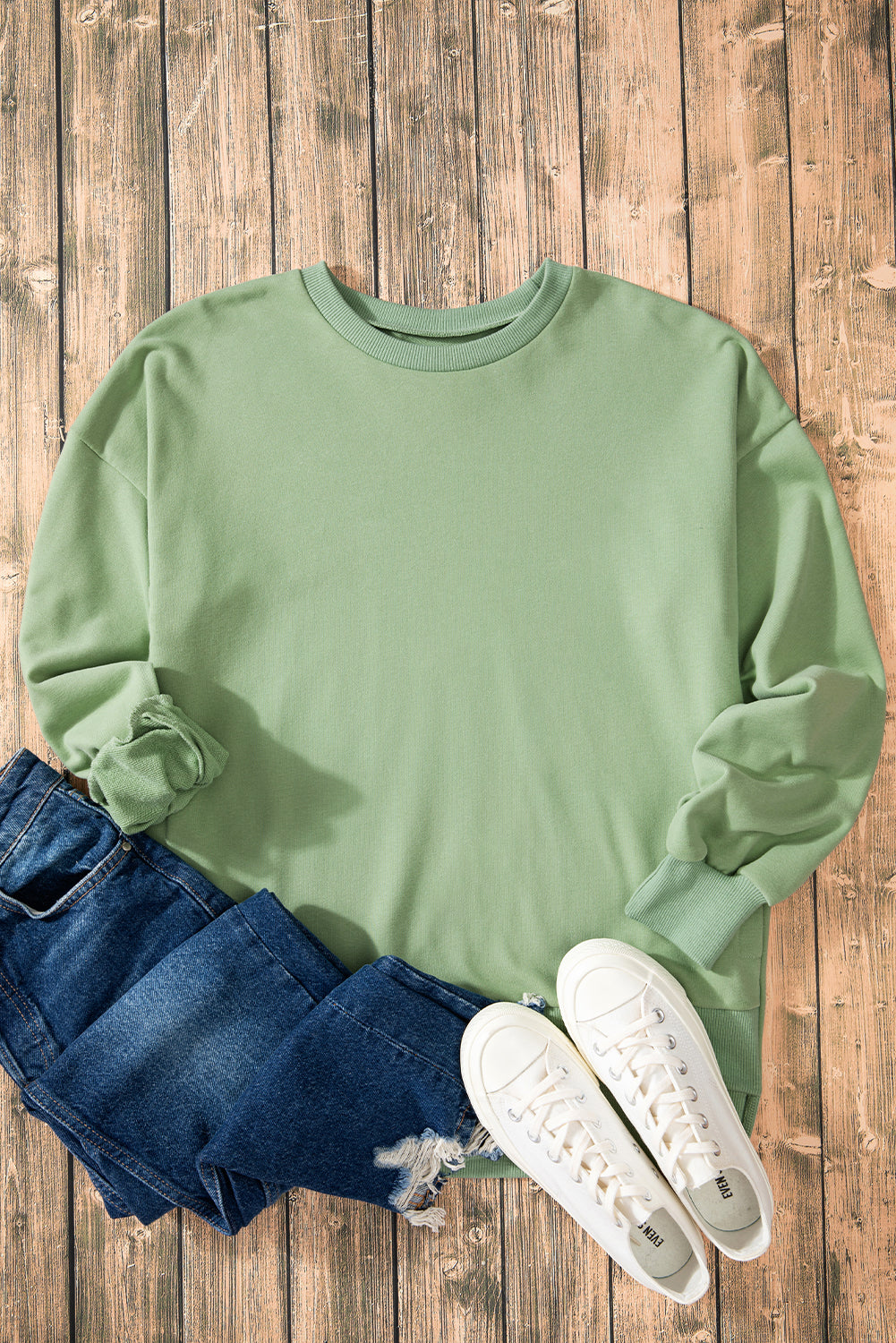 Solid O Neck High Low Hem Pullover Sweatshirt