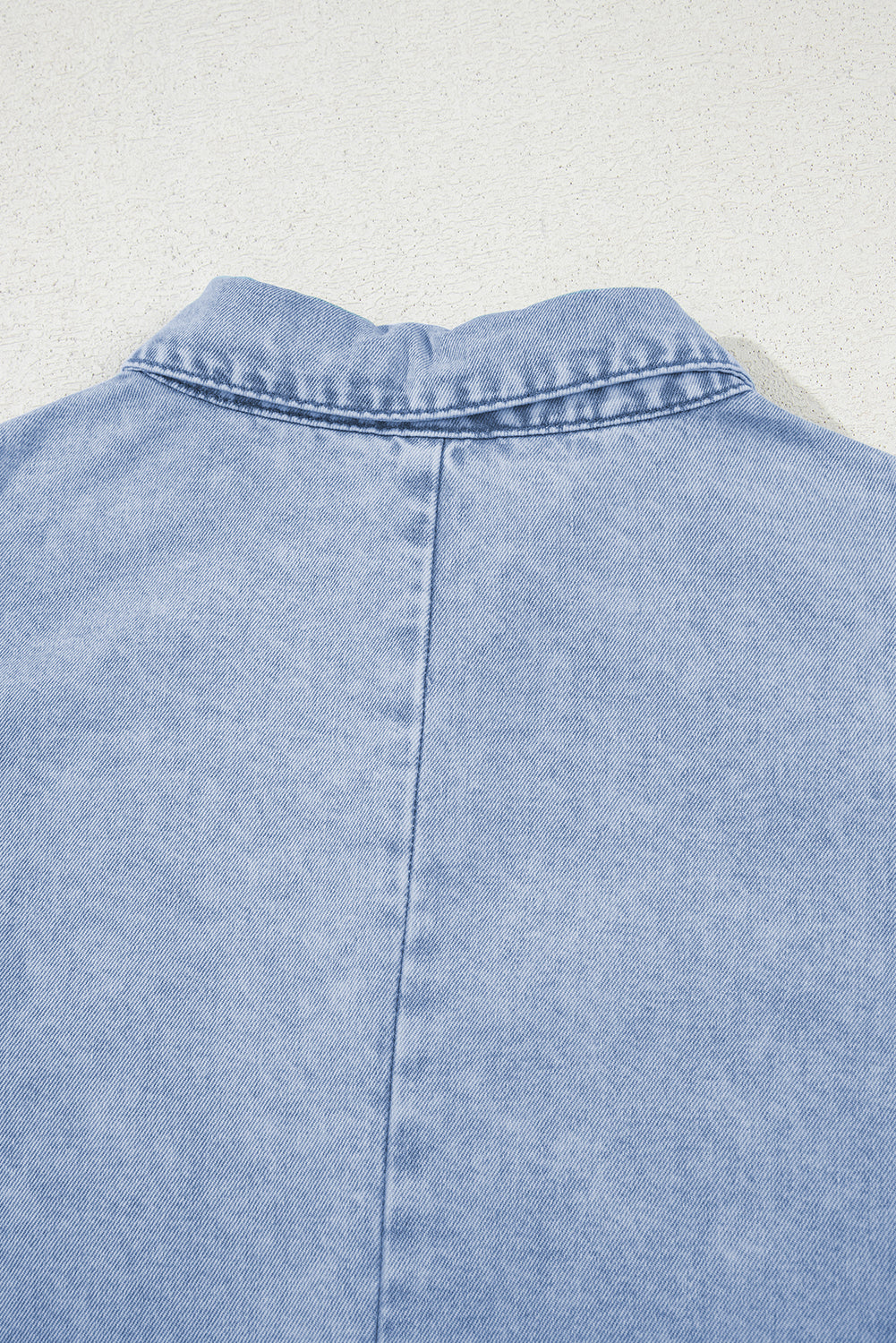 Double Ruffled Sleeves Buttoned A-line Collared Mini Denim Dress