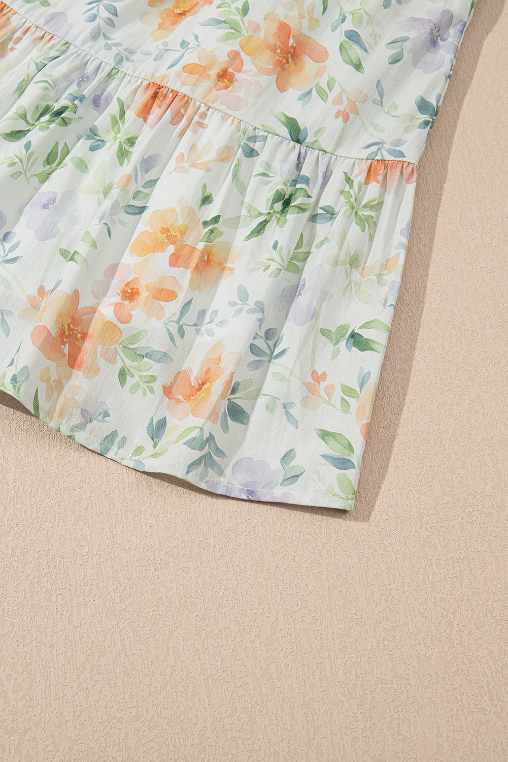 Floral Print Shirred High Waist Puff Sleeve Mini Dress