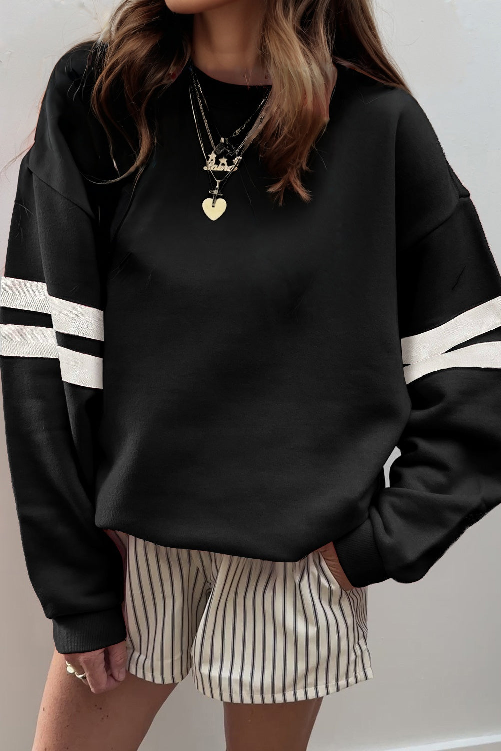 Varsity Striped Detail Drop Shoulder Oversized Sweatshirt