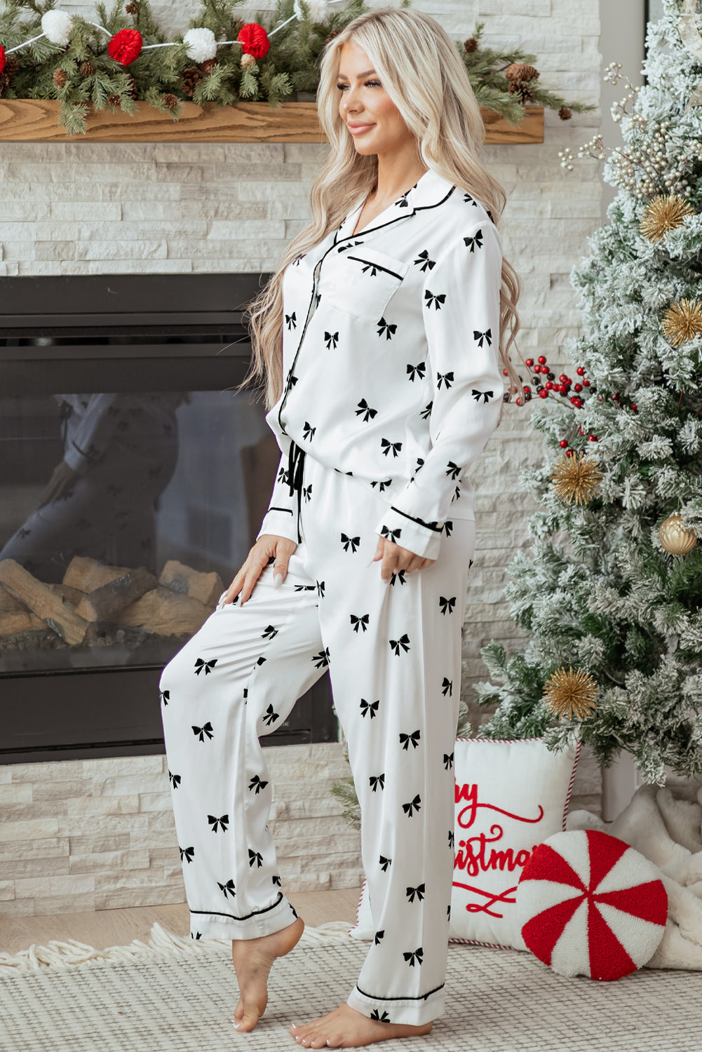 Bows Print Two Piece Sleepwear