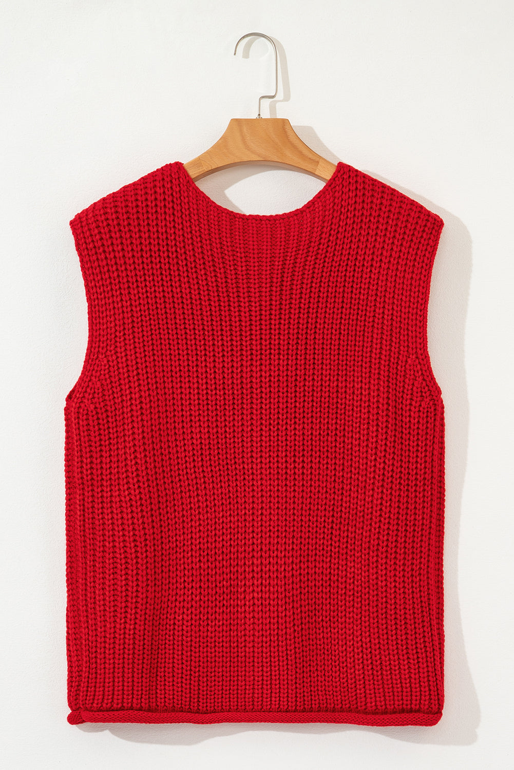 Solid Textured Knit Side Pockets Buttoned Sweater Vest