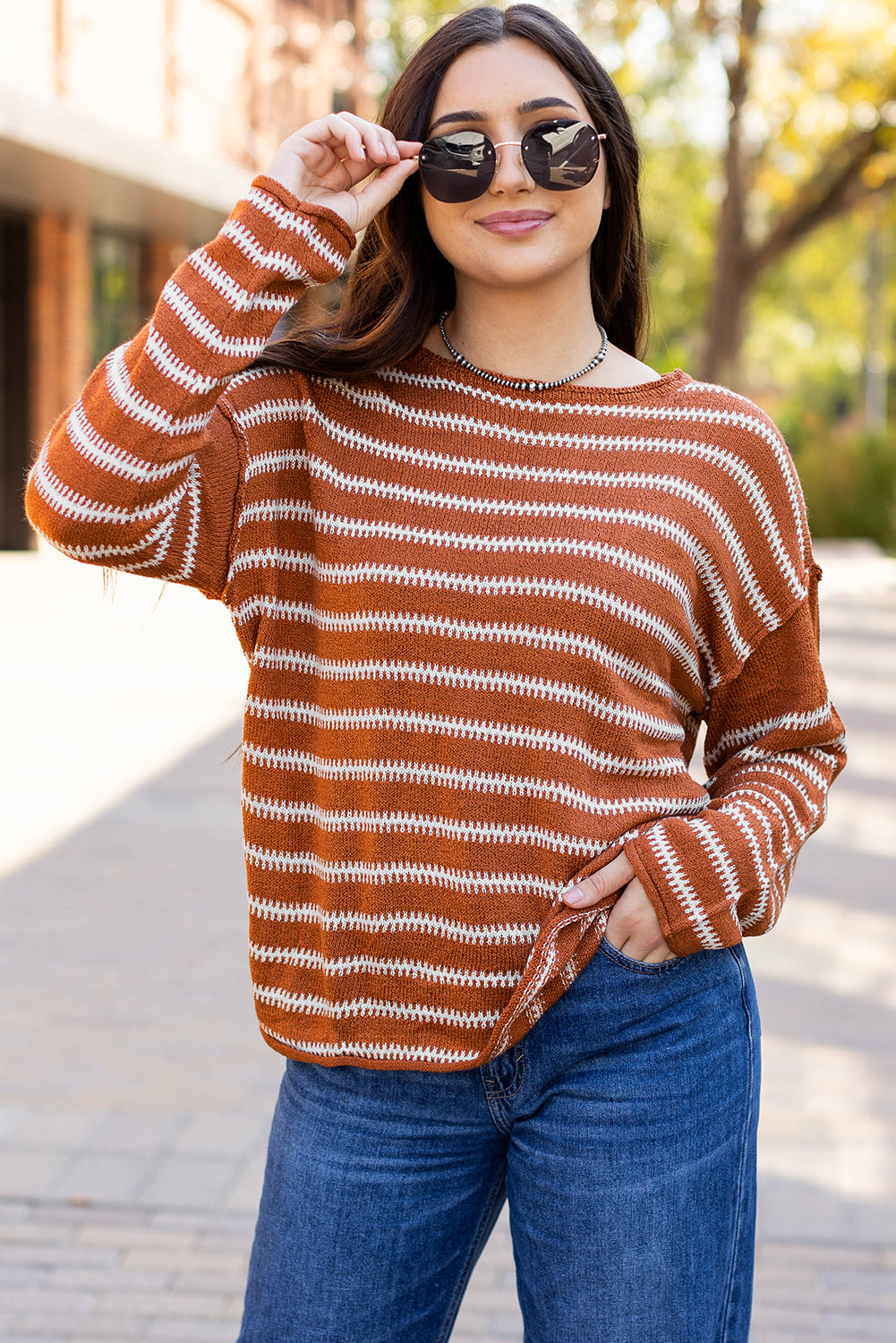 Stripe Drop Shoulder Casual Sweater