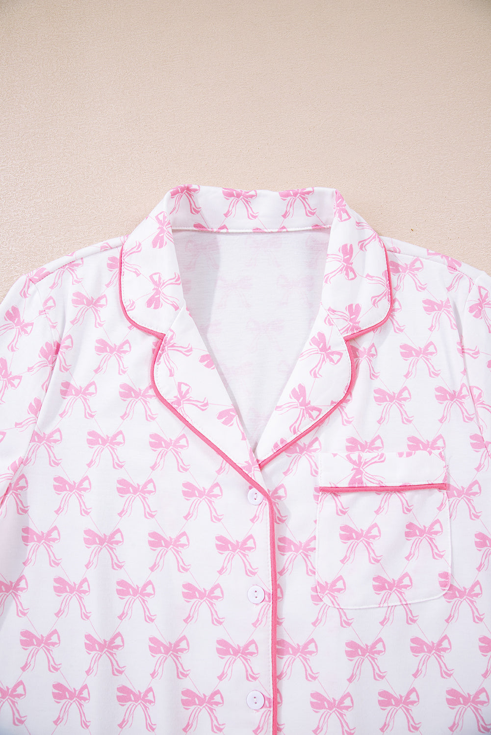 Bow Print Long Sleeve Shirt and Pants Soft Pajama Set