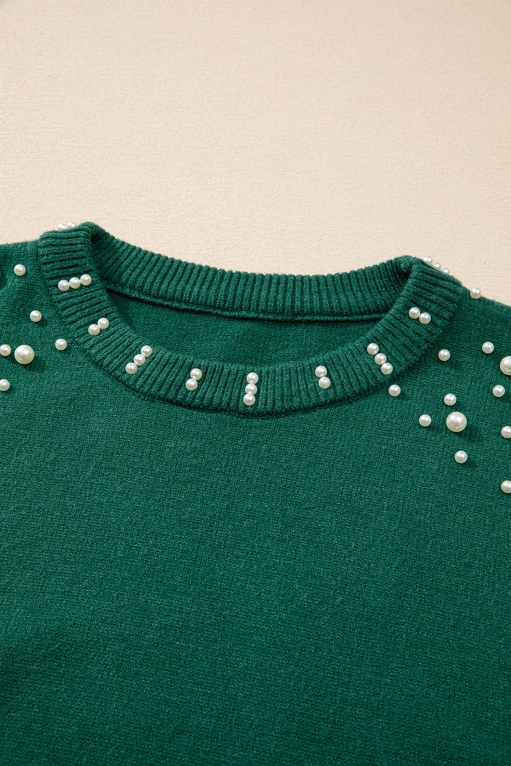 Pearled Drop Shoulder Round Neck Sweater