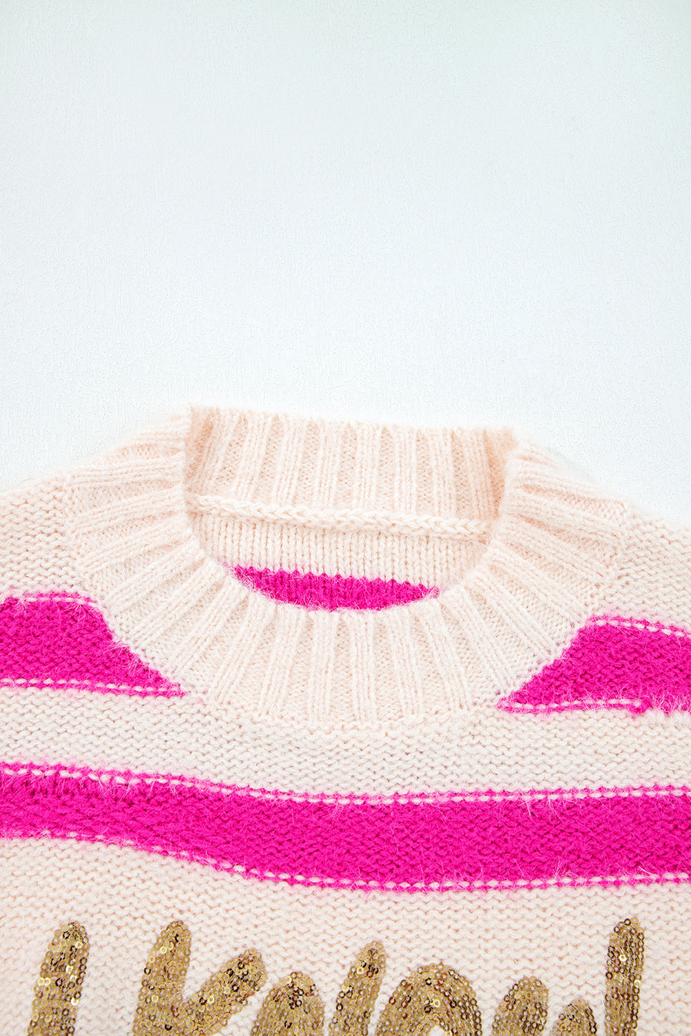 I KNOW WAHT I WAT Sequin Letter Graphic Colorblock Loose Sweater