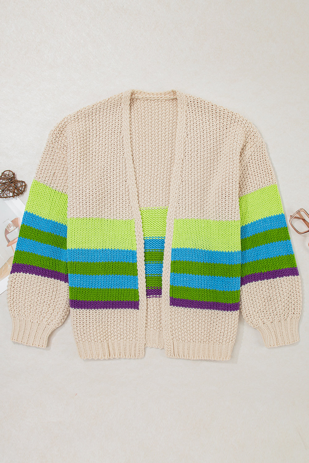 Color Block Crochet Open Front Plus Size Cardigan