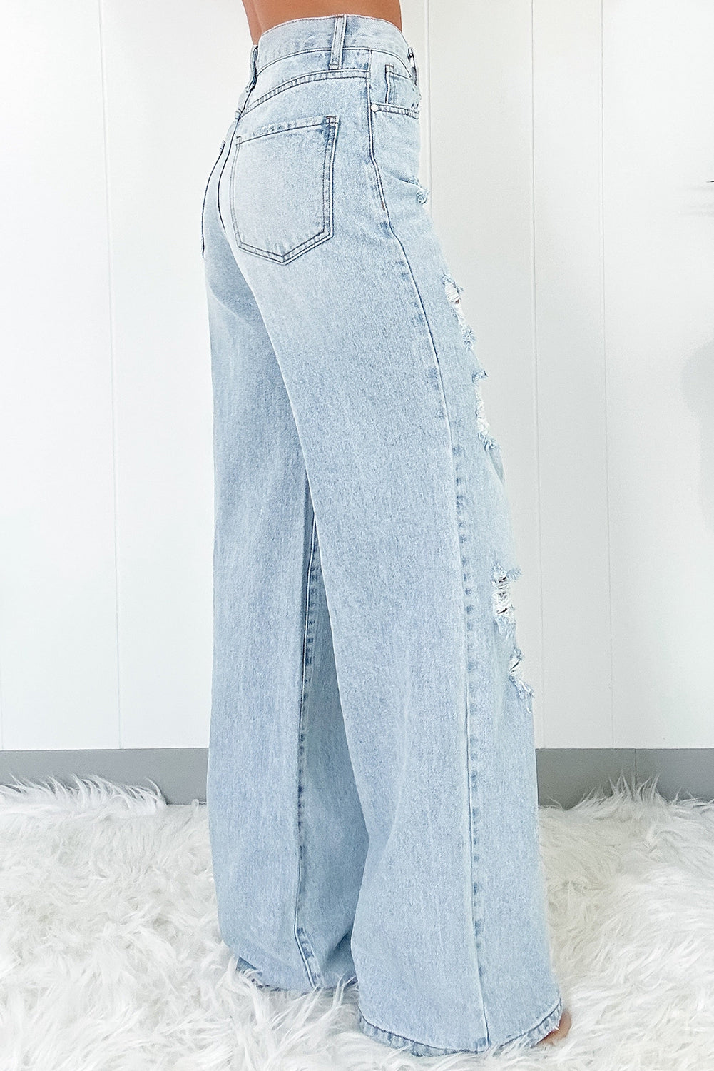 Light Wash Distressed High Waist Wide Leg Jeans