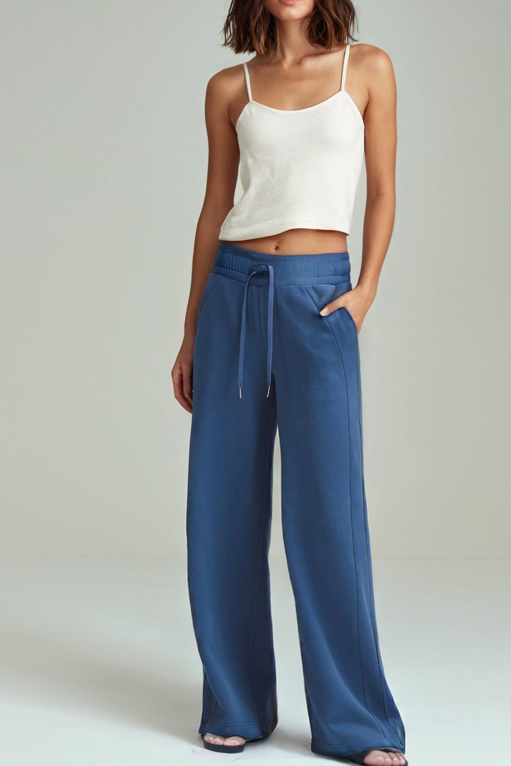 Drawstring High Waist Wide Leg Pocketed Sweatpants