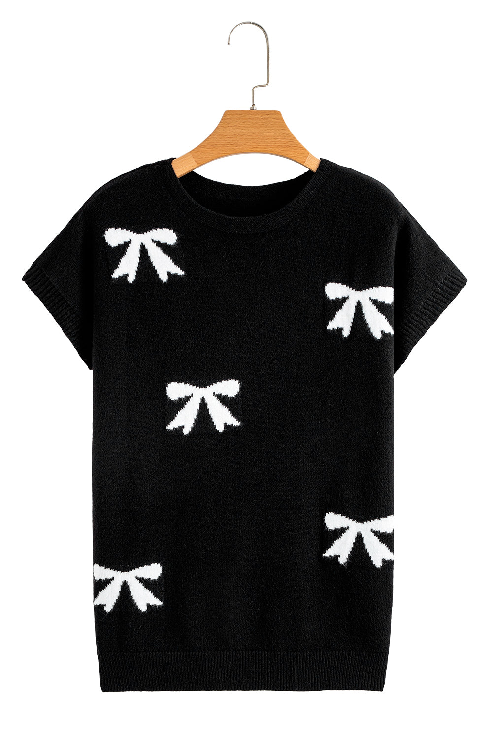 Bow Pattern Knit Short Sleeve Sweater
