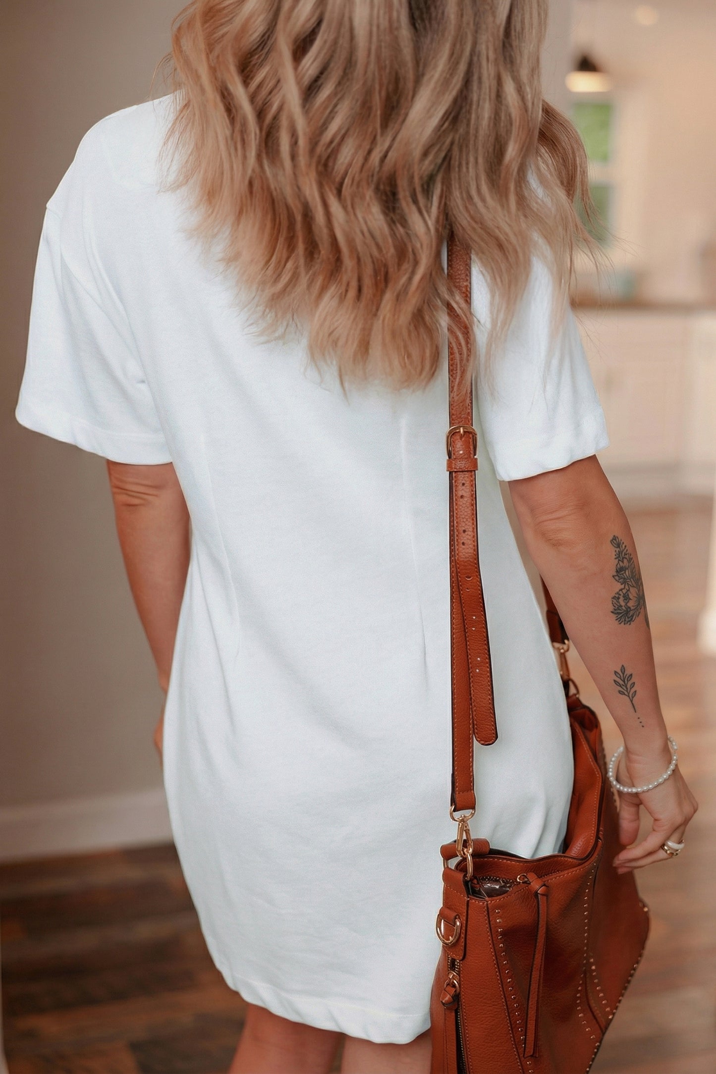 Drop Shoulder Crew Neck Shift T Shirt Dress