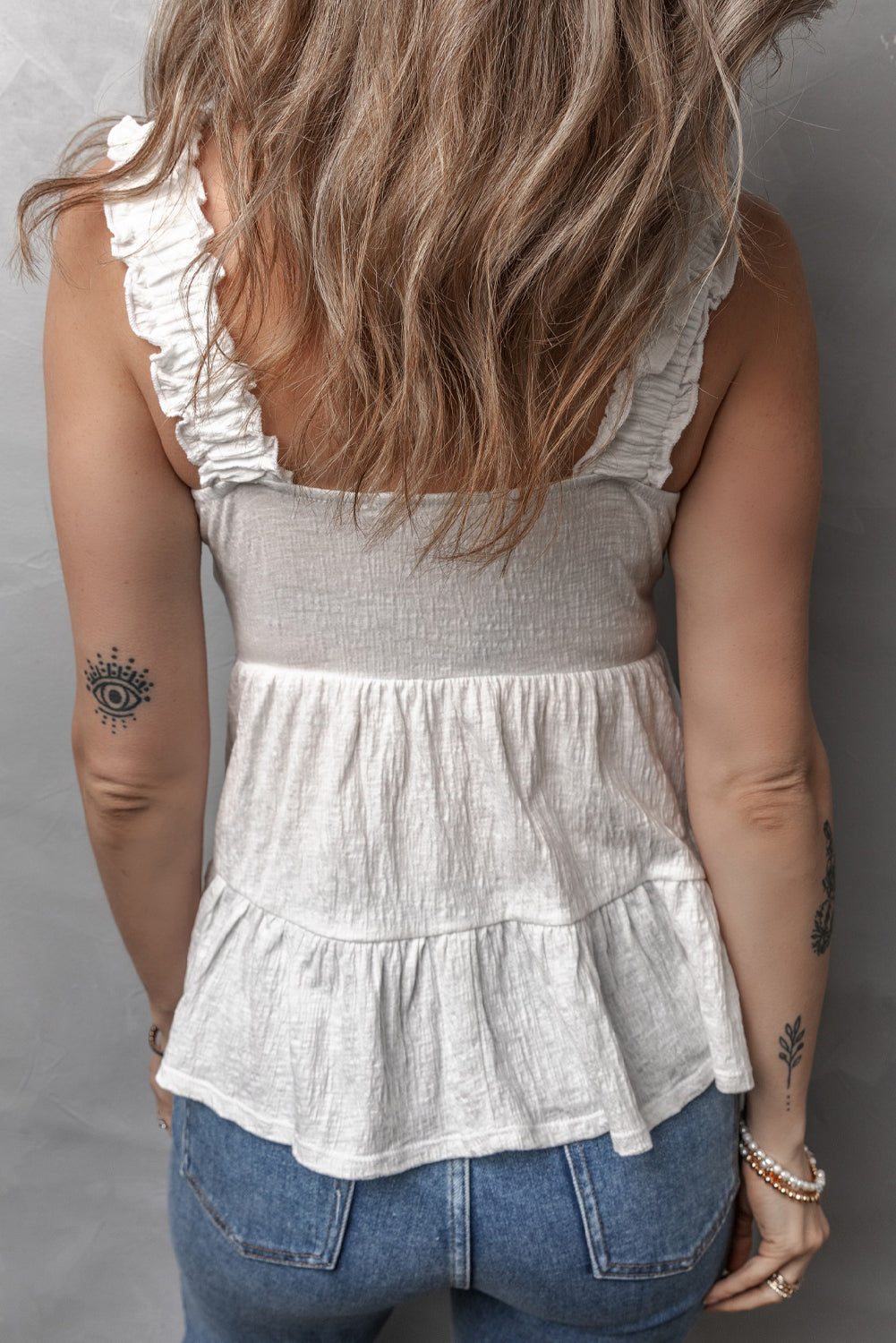 Crinkled Ruffled Straps Peplum Babydoll Tank Top