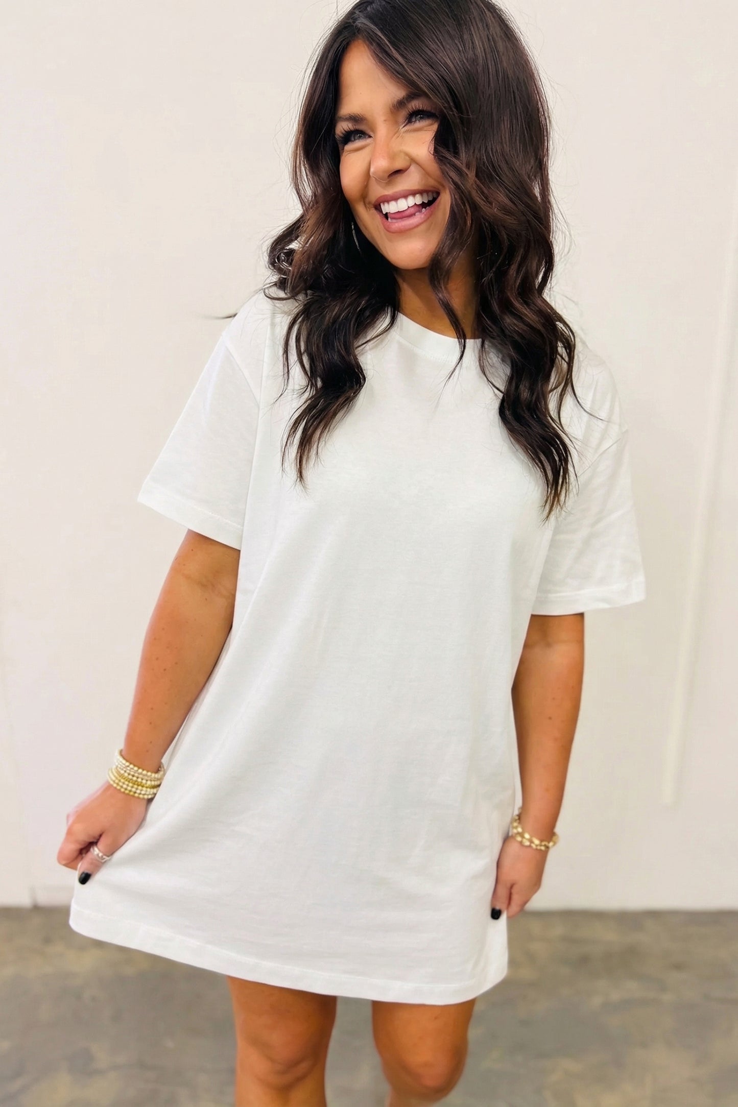 Drop Shoulder Crew Neck Shift T Shirt Dress