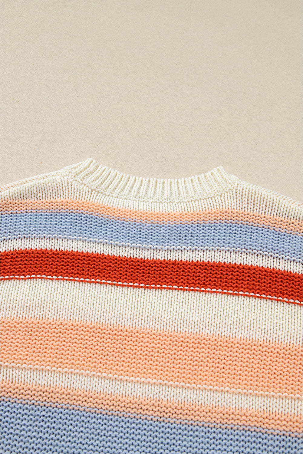 Striped Colorblock Round Neck Drop Shoulder Sweater