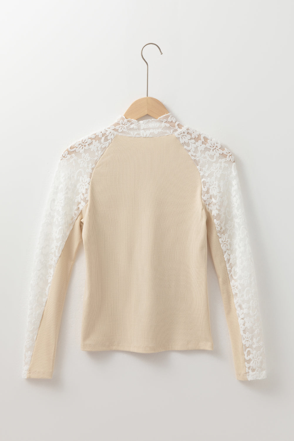 Floral Lace Patchwork Long Sleeve High Neck Slim Top