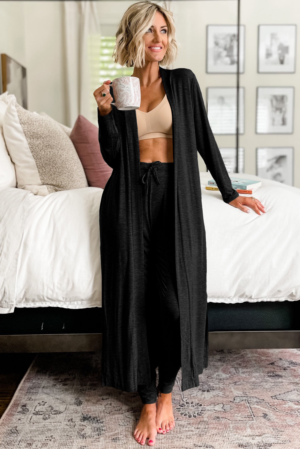 Split Long Cardigan and Skinny Pants Lounge Set