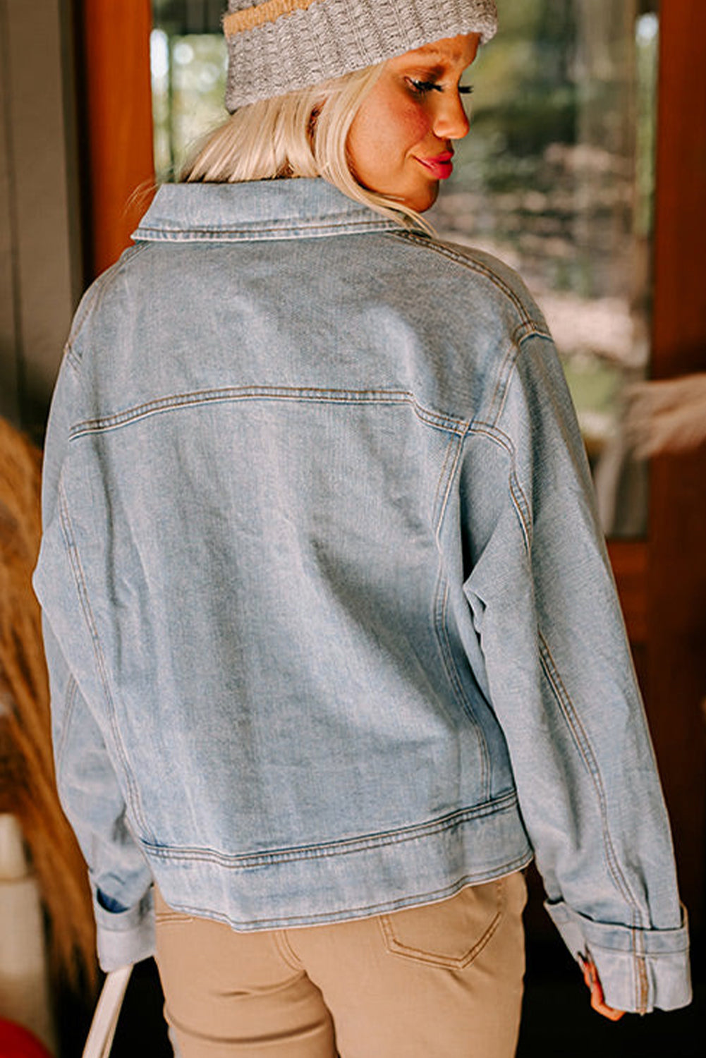 Street Style Zip Up Washed Denim Jacket
