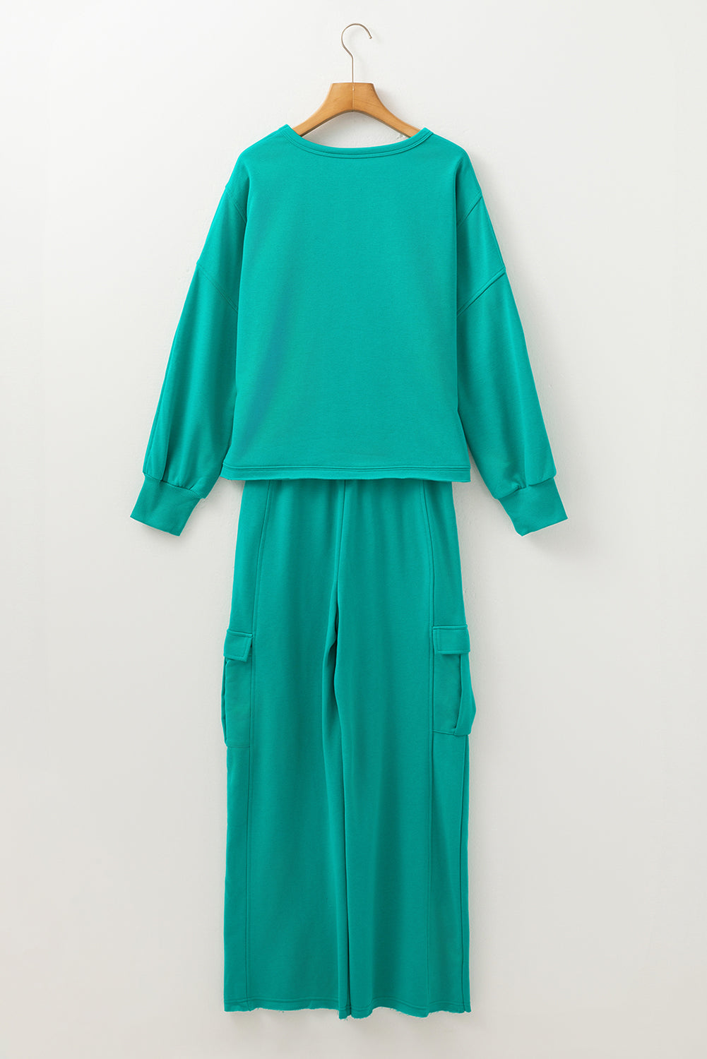 Solid Color Patchwork Pullover Top and Cargo Pants Set