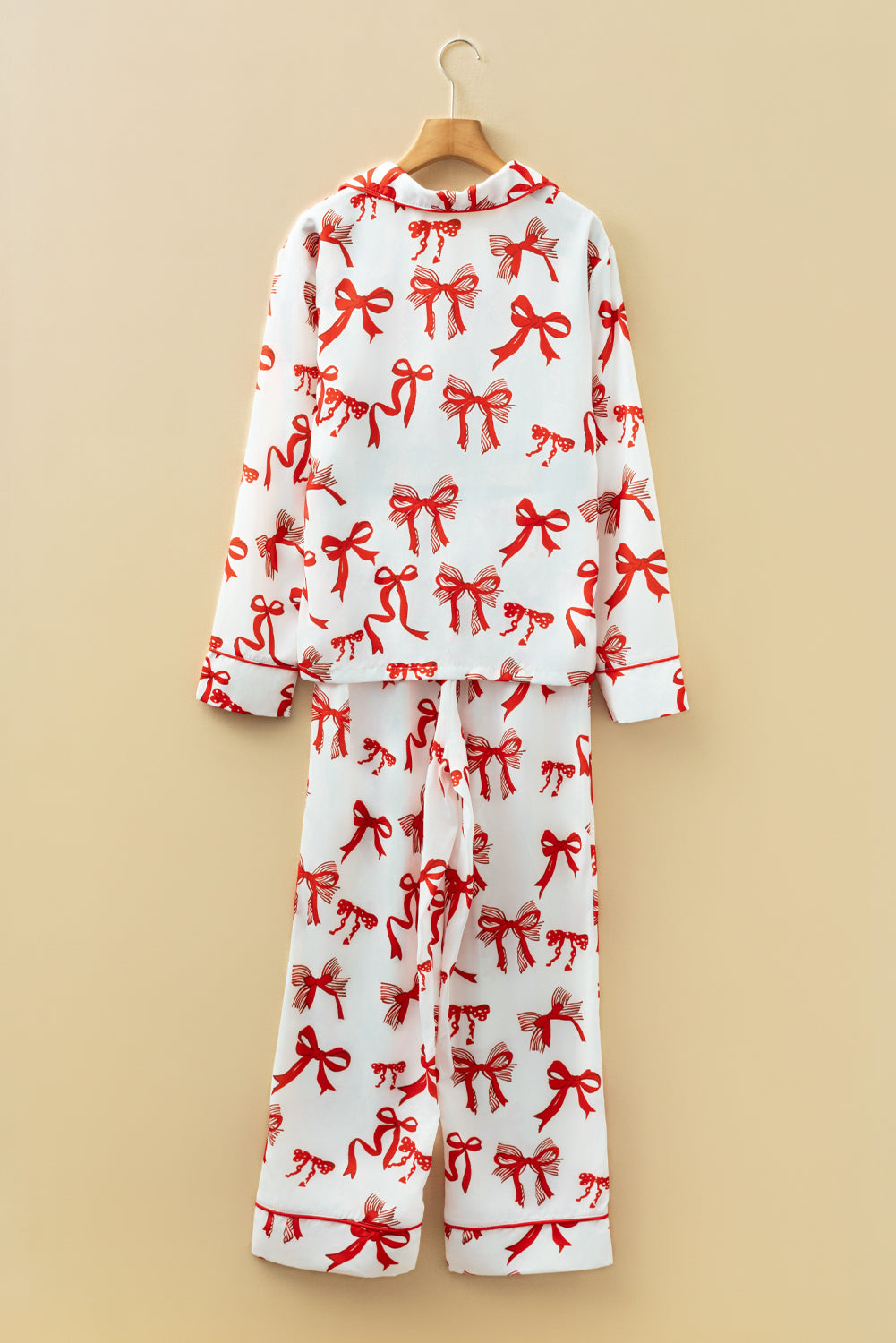 Christmas Bow Print Long 2pcs Pajama Set