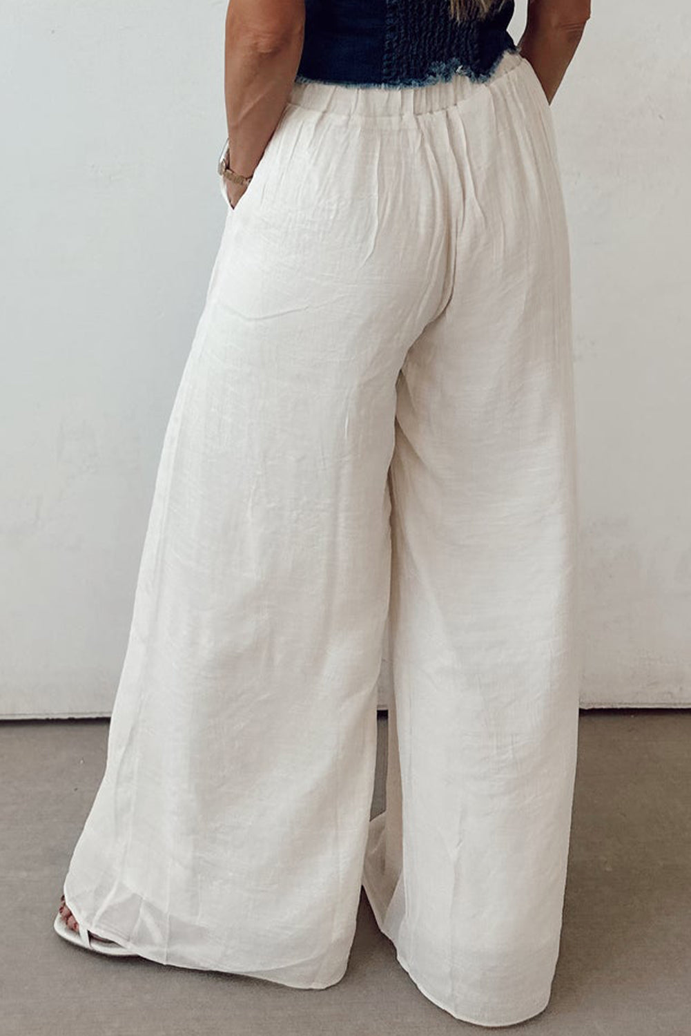 Casual Tie Waist Pleated Wide Leg Pants