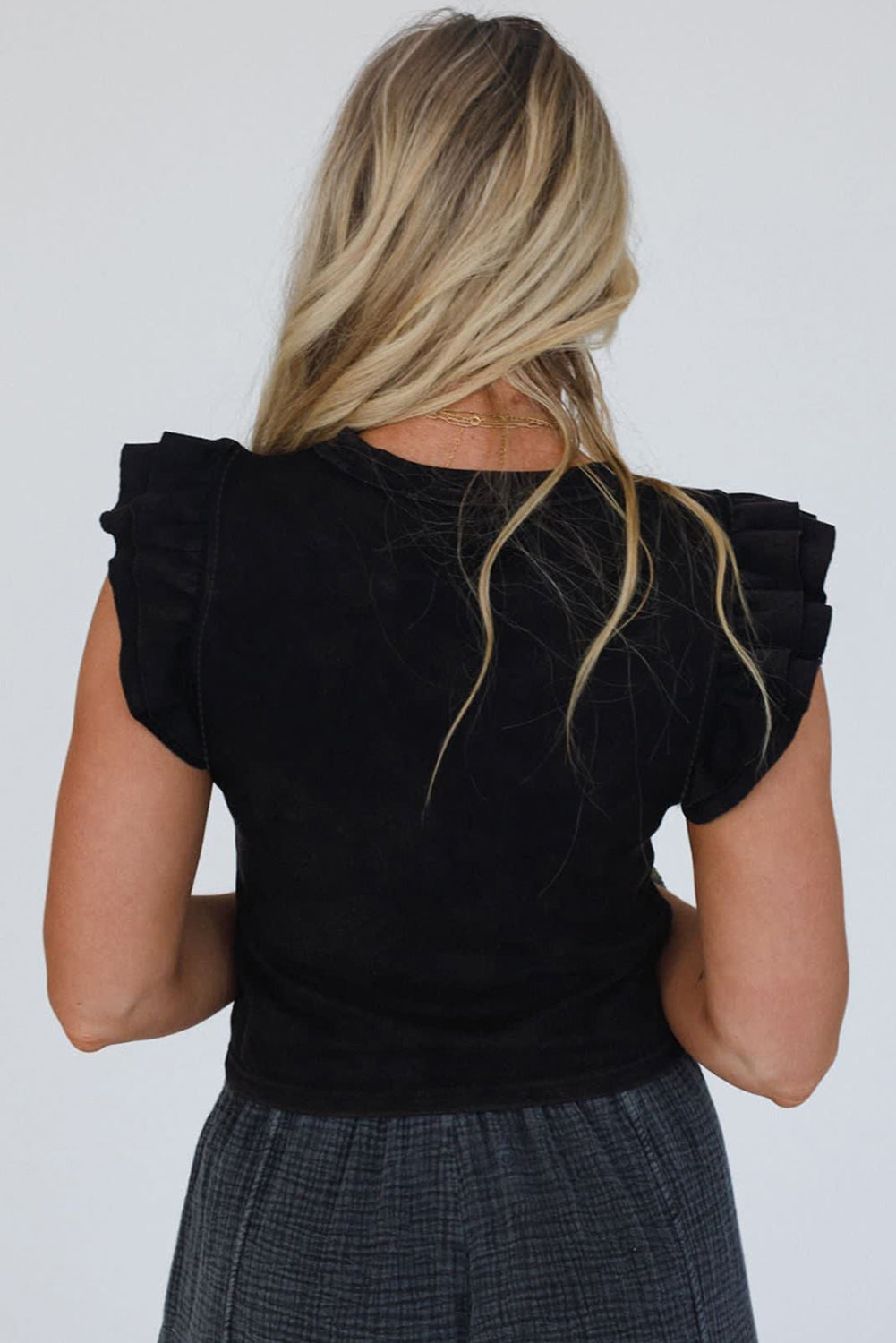 Ruffled Crew Neck Slim Fit Top