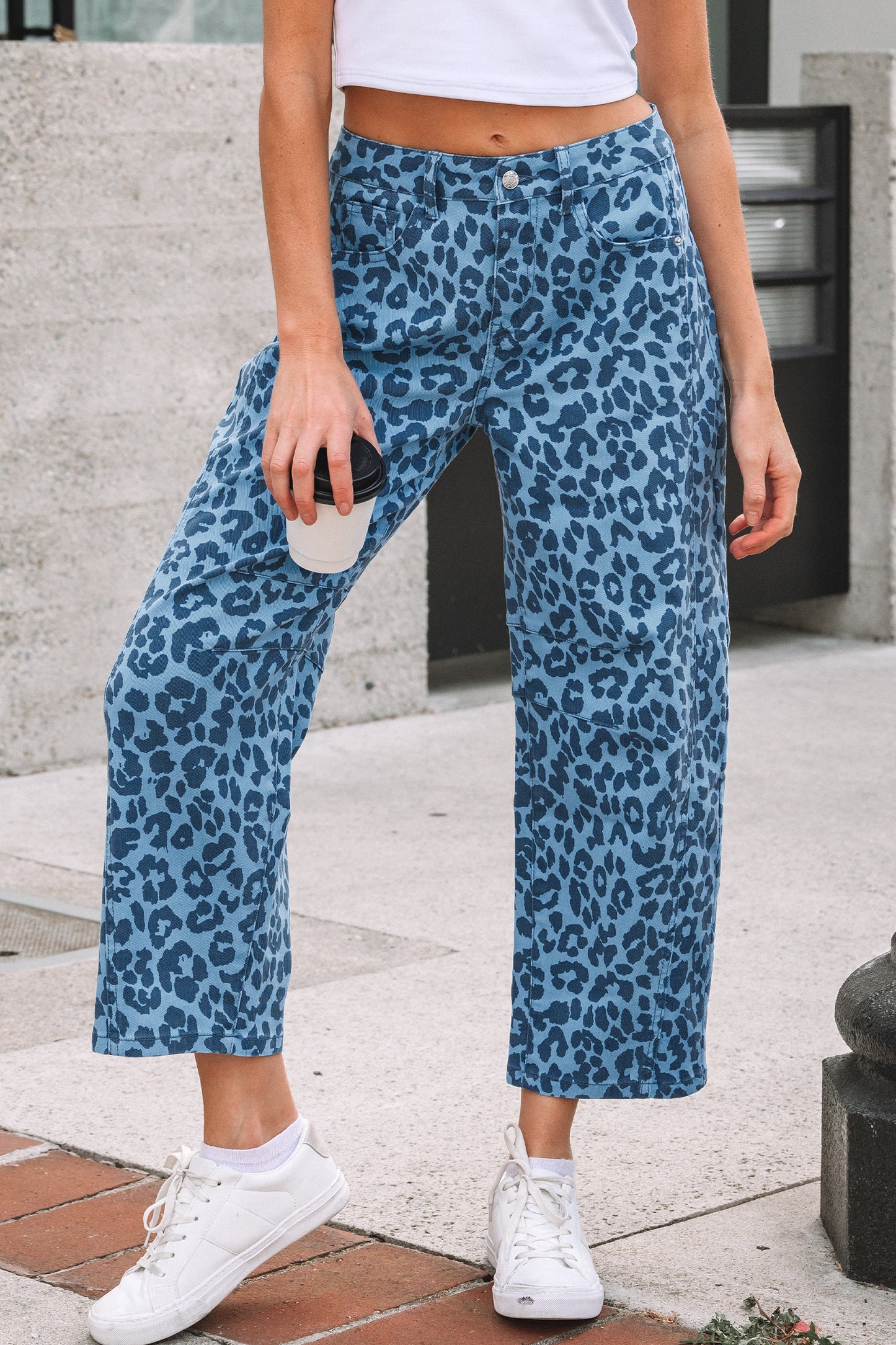 Leopard Print Straight Loose Jeans