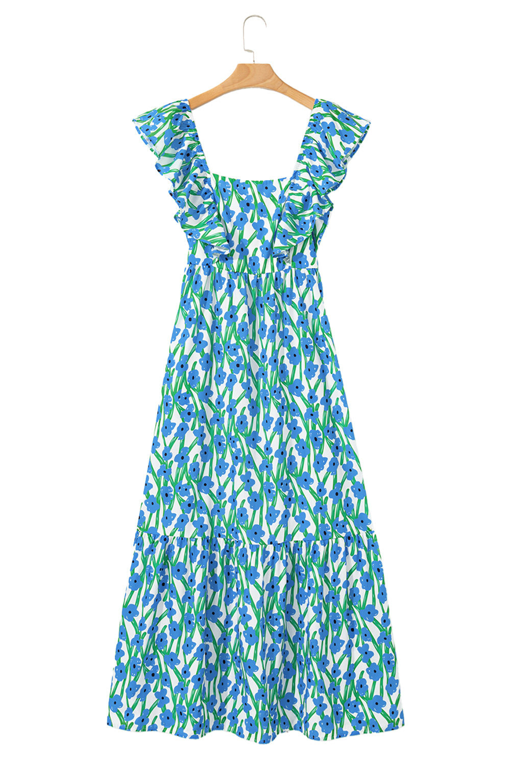 Floral Print Square Neck Ruffled Strap Maxi Dress