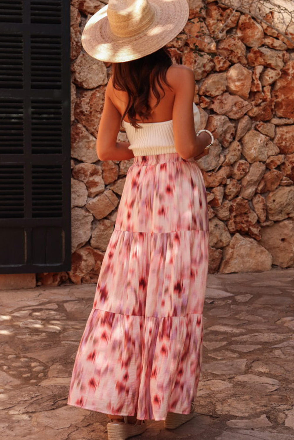 Abstract Watercolor Tie Dye Tiered Maxi Skirt