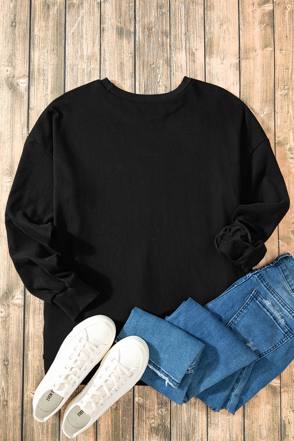 Solid O Neck High Low Hem Pullover Sweatshirt