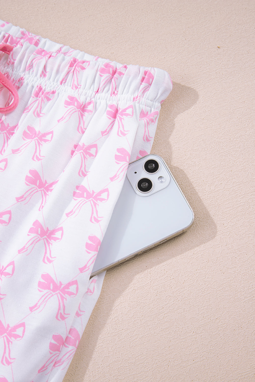 Bow Print Long Sleeve Shirt and Pants Soft Pajama Set