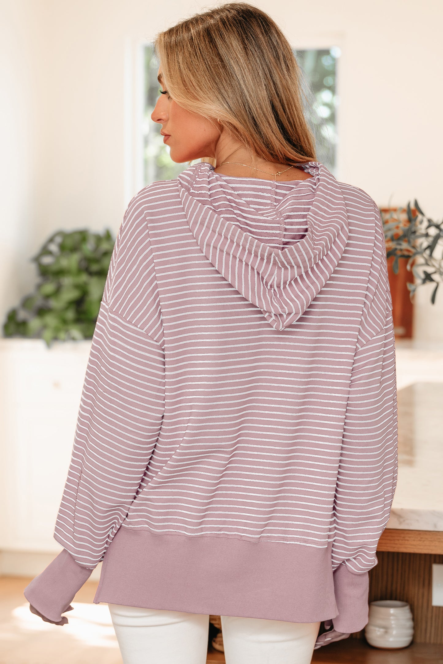 Thumbhole Side Slits Drop Shoulder Loose Fit Hoodie