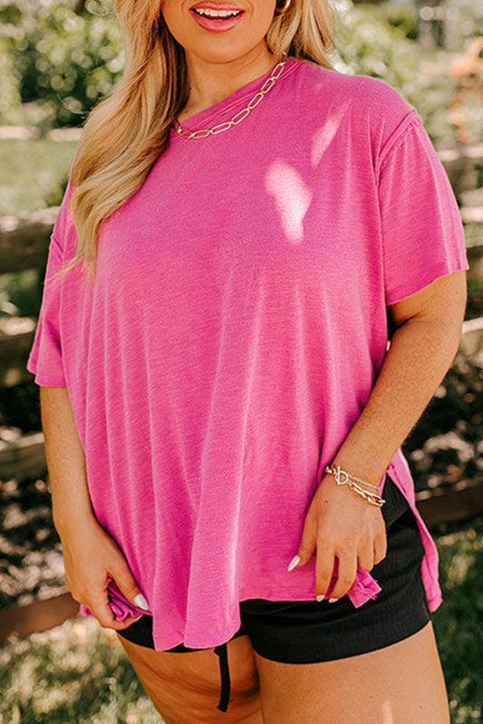 Plus Size Solid Color Drop Shoulder Side Split T Shirt