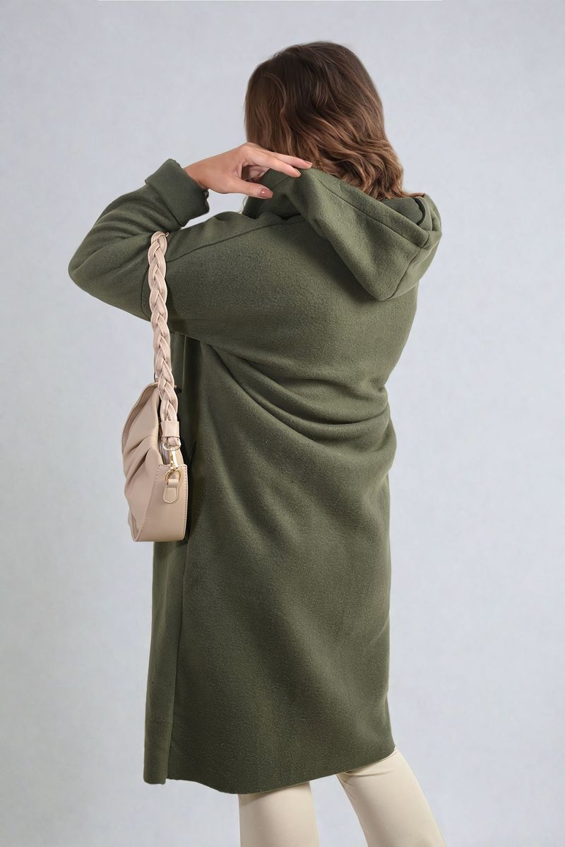 Open Front Folded Sleeve Long Coat Jacket