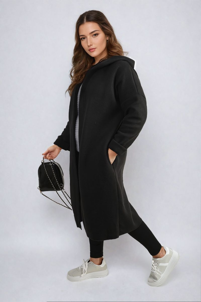 Open Front Folded Sleeve Long Coat Jacket