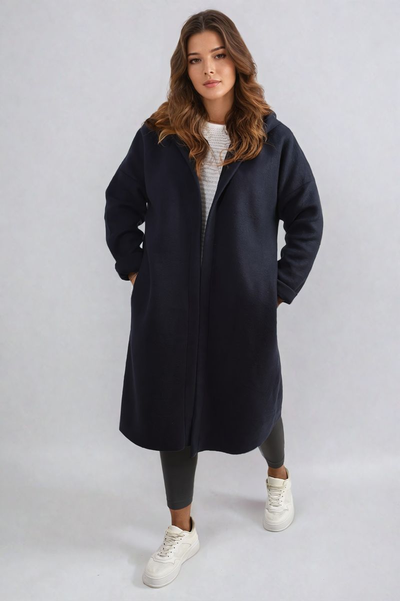 Open Front Folded Sleeve Long Coat Jacket