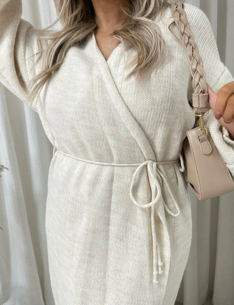 Knitted Long Sleeve Belted Cardigan