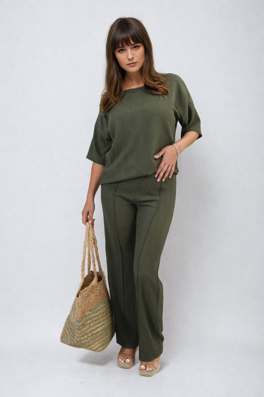 Cheesecloth Pattern Top and Trouser Co-ord Set