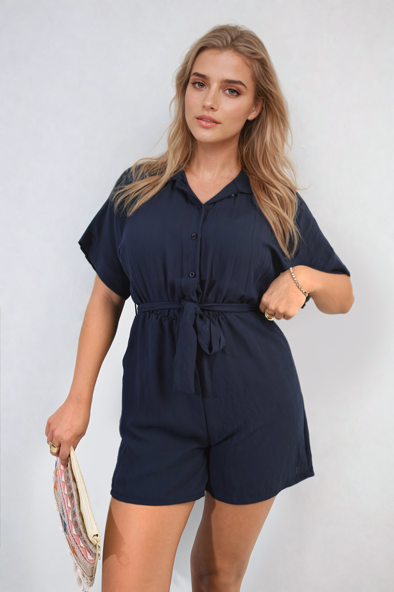 Buttoned Tie Waist Romper