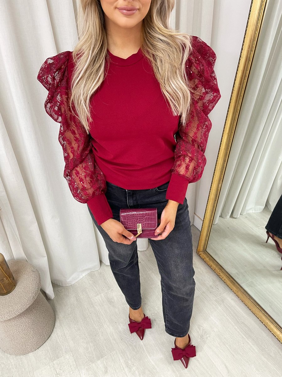 Puff Sleeve Lace Long Sleeve Top