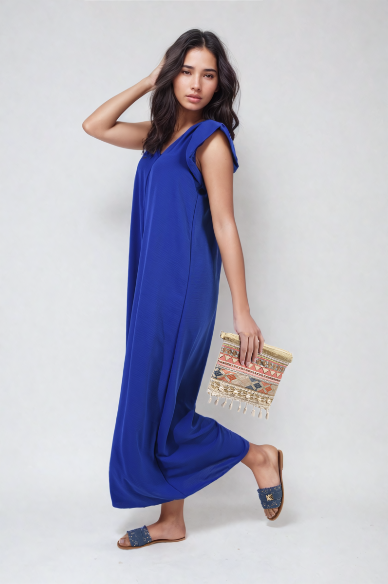 Ruffle Sleeve V-Neck Loose Waist Wide Leg Jumpsuit