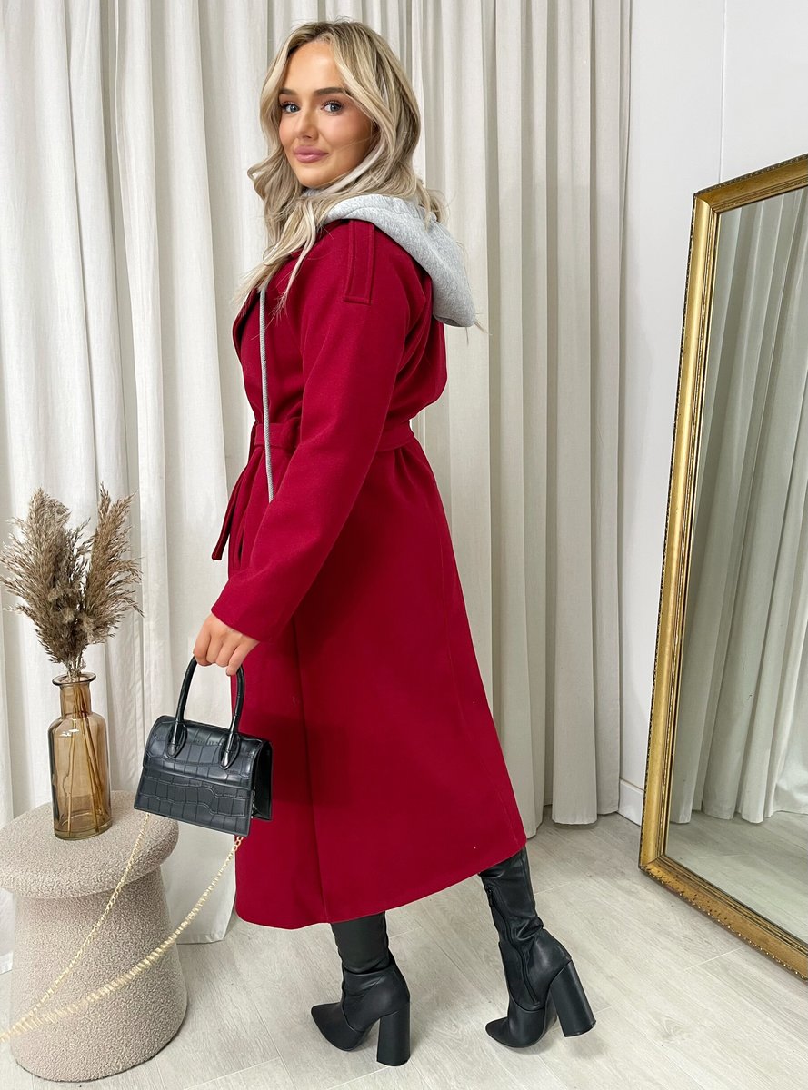 Belted Button Hooded Trench Coat