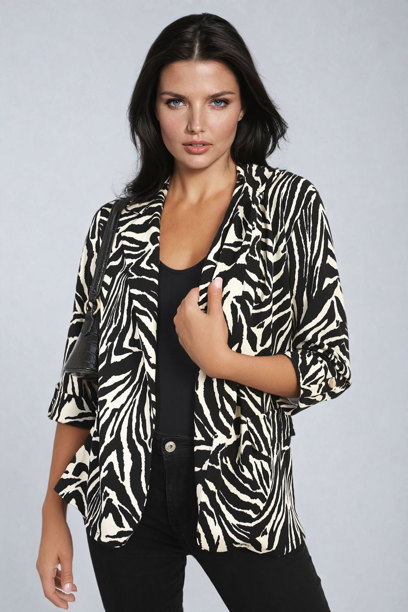 Striped Print Lapel Collar Blazer Jacket