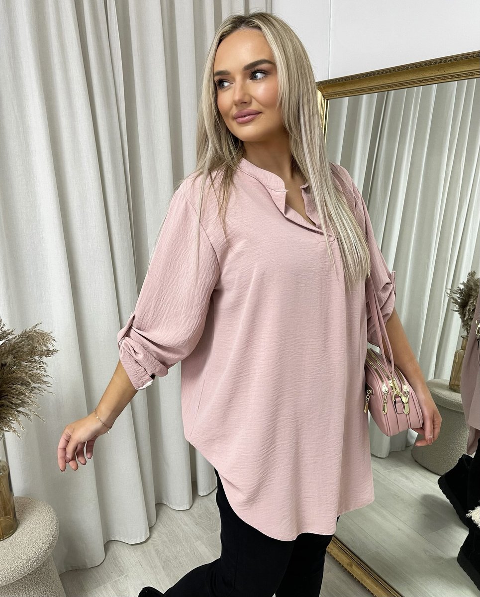 Long Back Roll Up Sleeve Loose Fit Top