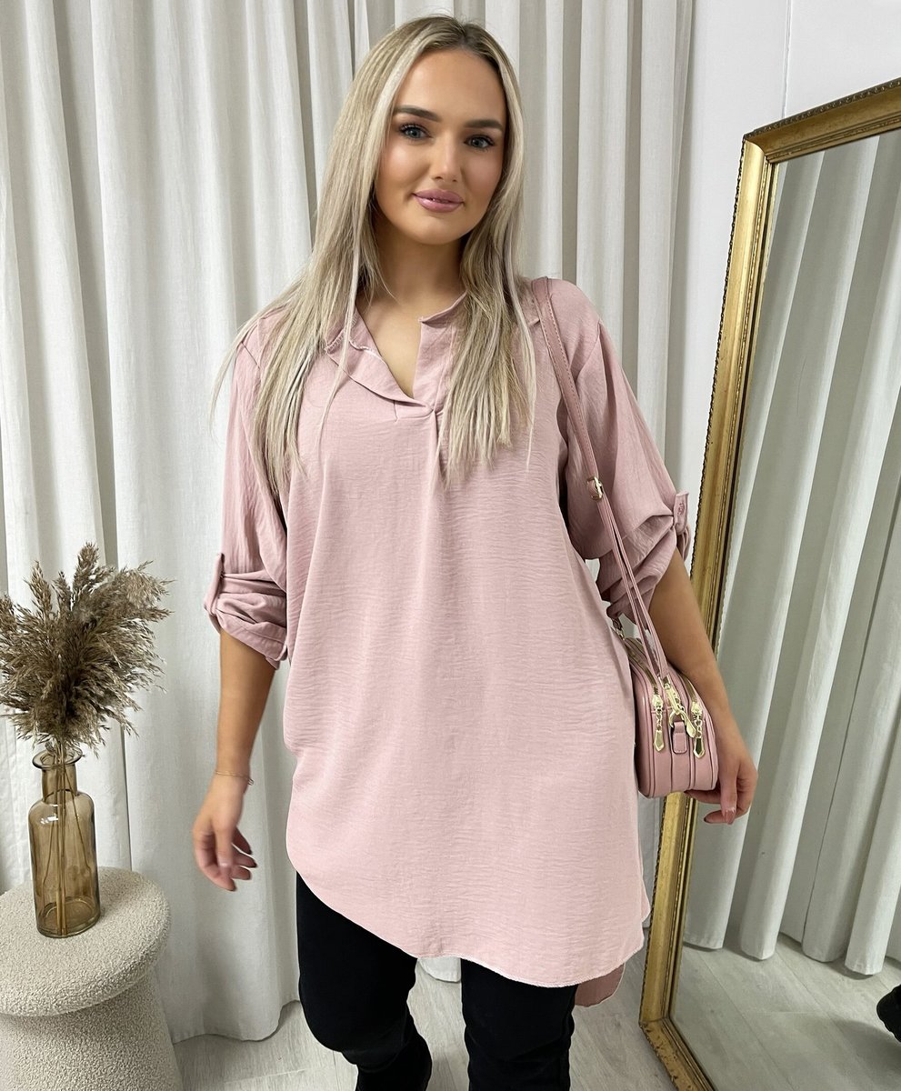 Long Back Roll Up Sleeve Loose Fit Top