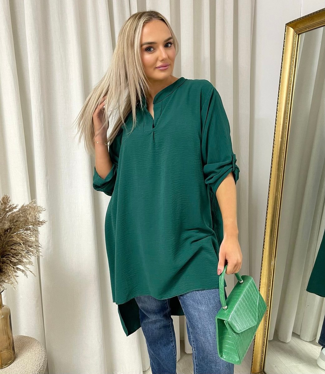 Long Back Roll Up Sleeve Loose Fit Top