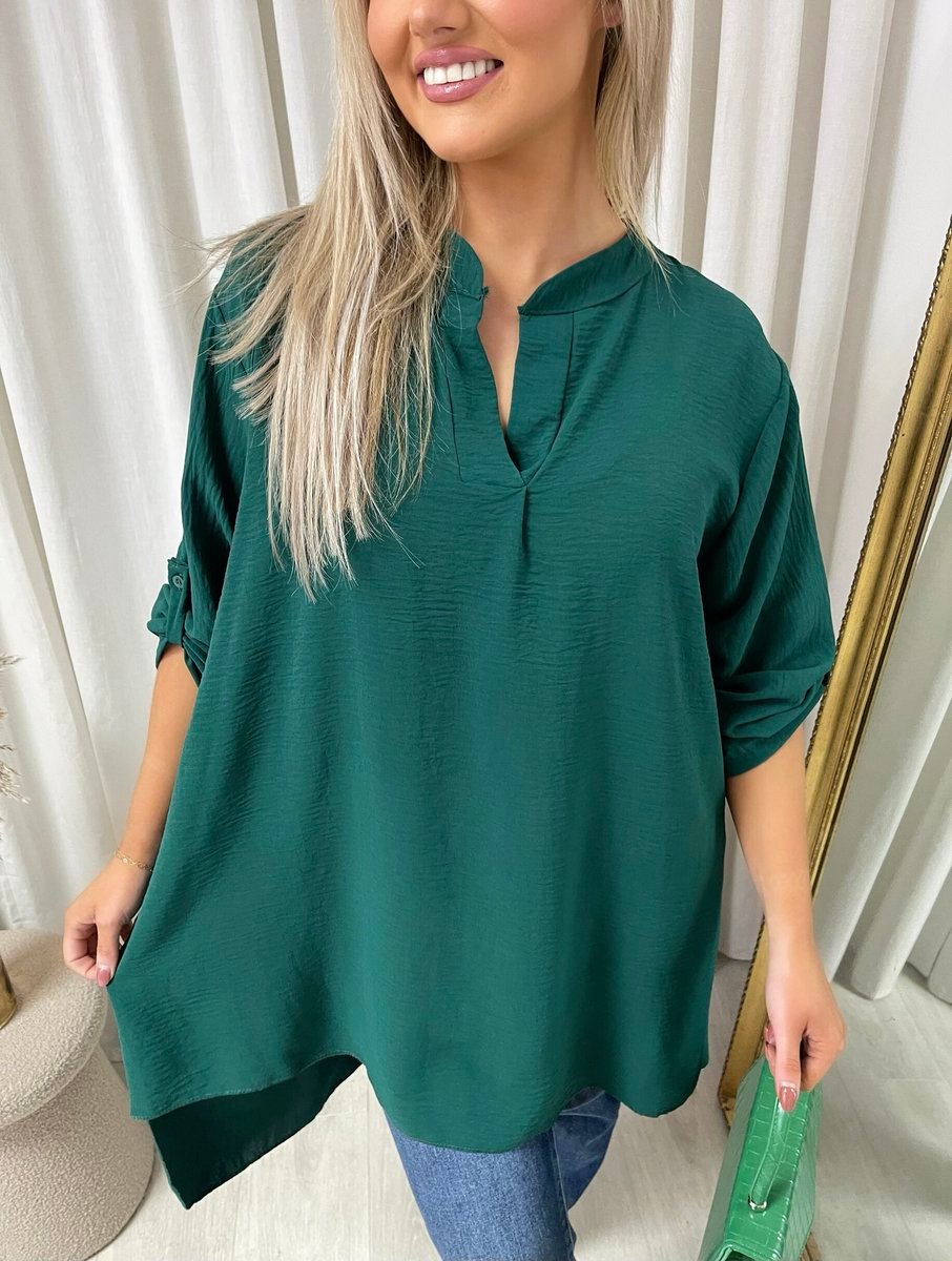 Long Back Roll Up Sleeve Loose Fit Top